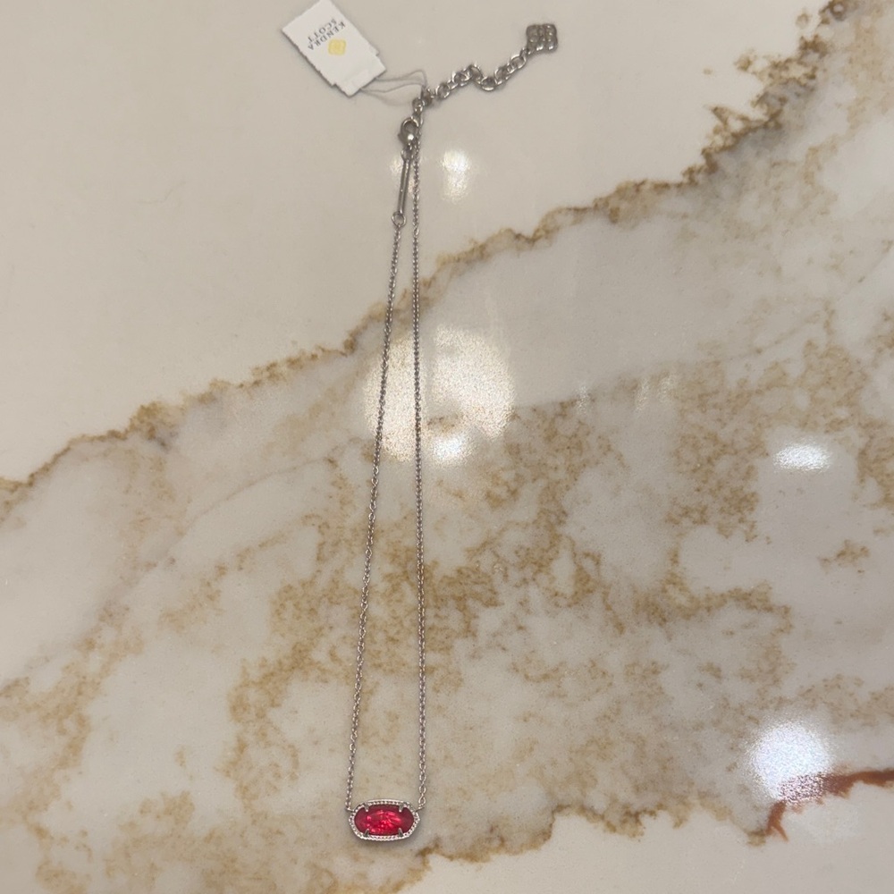 Kendra Scott Silver Necklace with Red Pendant
